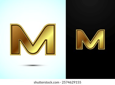 English alphabet M in gold color style. Graphic alphabet symbol for corporate business identity