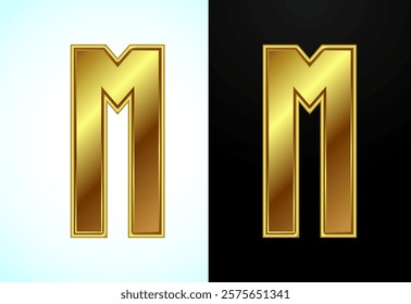 English alphabet M in gold color style. Graphic alphabet symbol for corporate business identity