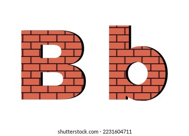 English Alphabet made of bricks. Letter B. Red brick typeface. Industrial design. For construction websites, logos, building materials stores, children's education. Vector illustration