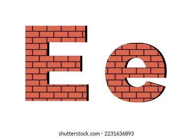 English Alphabet made of bricks. Letter E. Red brick typeface. Industrial design. For construction websites, logos, building materials stores, children's education. Vector illustration