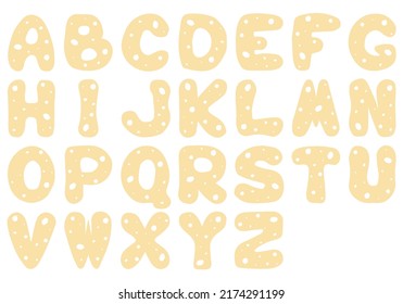 English alphabet made of cheese. Hand Drawn. Freehand drawing. Doodle.	