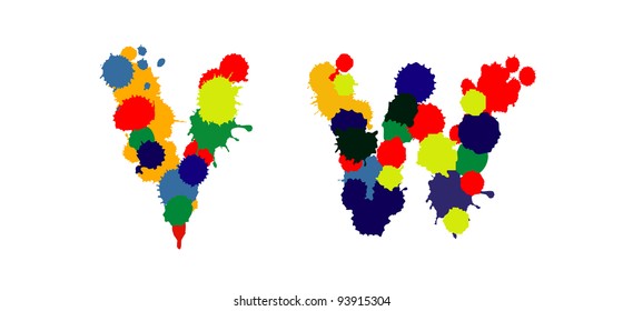 English alphabet made ??of colored spray