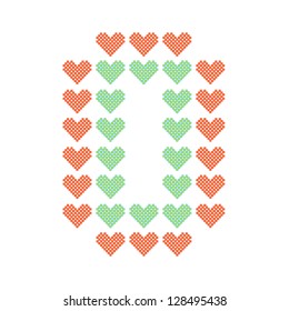 The English alphabet in many heart patterns, Letter O, One of the 26 English letters.