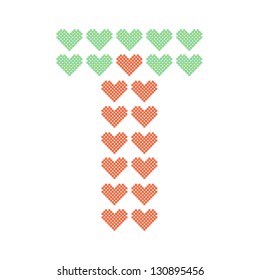 The English alphabet in many heart patterns, Letter T, One of the 26 English letters.