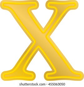 English alphabet, metal gold, education, gold the letter X, vector