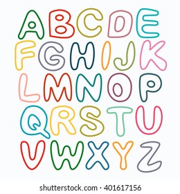 The English alphabet multi colors. Hand drawing font