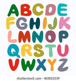 The English alphabet multi colors. Hand drawing font. Hand drawn abc vector set. 