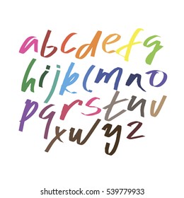 The English alphabet multi colors. Hand drawing font. Hand drawn abc vector set. Calligraphic script