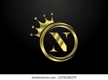 English alphabet N with a crown. Royal, King, queen luxury symbol. Font emblem. Vector illustration