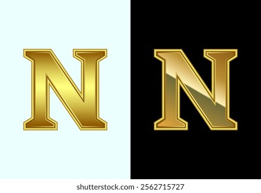 English alphabet N in gold color style. Graphic alphabet symbol for corporate business identity