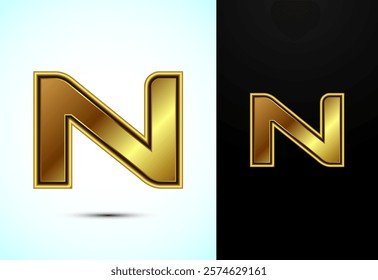 English alphabet N in gold color style. Graphic alphabet symbol for corporate business identity