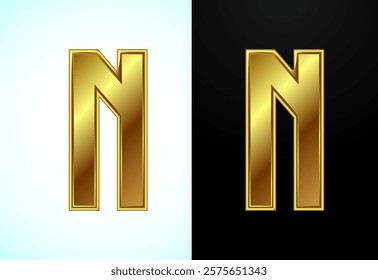 English alphabet N in gold color style. Graphic alphabet symbol for corporate business identity