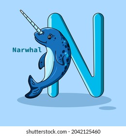 English Alphabet . N. Narwhal. Animal alphabet