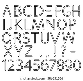 English alphabet and numbers. Capital letters and punctuation marks. Pattern brush is included in vector file.