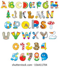 English alphabet and numerals with toys