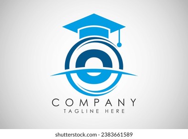 English alphabet O in a circle with education hat. Education and graduation logo vector
