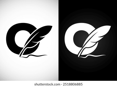 English alphabet O with feather logo design template. Logo for a writer or publishers.