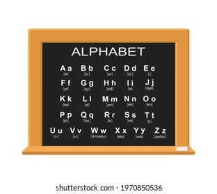 English alphabet on chalkboard. Vector illustration. Cartoon flat style