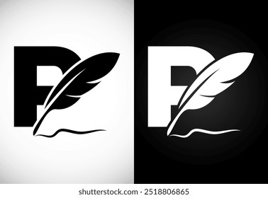 English alphabet P with feather logo design template. Logo for a writer or publishers.