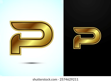 English alphabet P in gold color style. Graphic alphabet symbol for corporate business identity