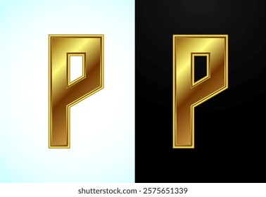 English alphabet P in gold color style. Graphic alphabet symbol for corporate business identity