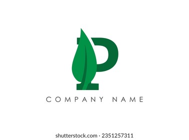 English alphabet P with leaf logo design vector template