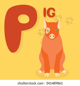 The English alphabet. P letter. P for the Pig. Vector Illustration. ABC Animal.