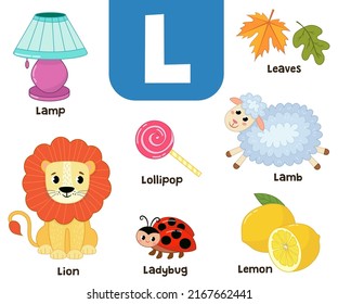 English alphabet in pictures — Children's colored letter L — vector illustration