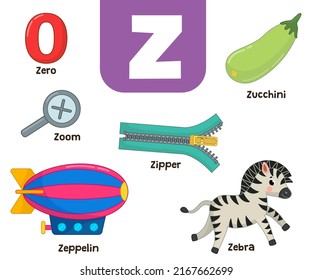 English alphabet in pictures — Children's colored letter Z — vector illustration