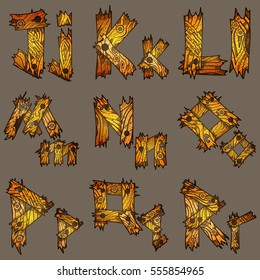 English alphabet from pieces of wood. The original font design of the pieces of plywood.