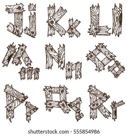 English alphabet from pieces of wood. The original font design of the pieces of plywood. English letters for coloring.