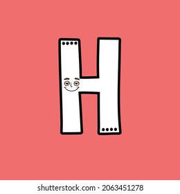 
English alphabet with a pink background smiling cartoon characters