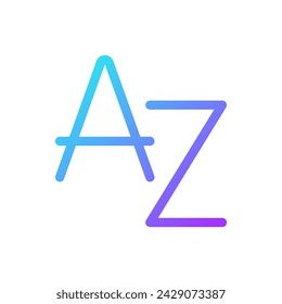 English alphabet pixel perfect gradient linear ui icon. Vocabulary and dictionary. Text translation. Line color user interface symbol. Modern style pictogram. Vector isolated outline illustration