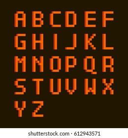 English alphabet in pixel style on a dark background