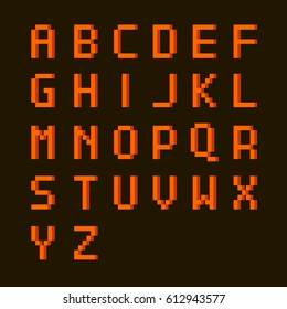 English alphabet in pixel style on a dark background