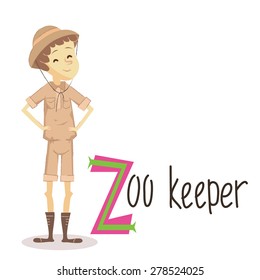 English alphabet with professions for kids: Zookeeper