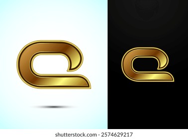 English alphabet Q in gold color style. Graphic alphabet symbol for corporate business identity