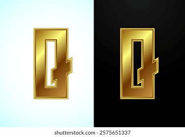 English alphabet Q in gold color style. Graphic alphabet symbol for corporate business identity