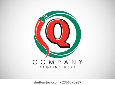 English Alphabet Q With Red Chilli Logo Design. Graphic Alphabet Symbol For Corporate Business