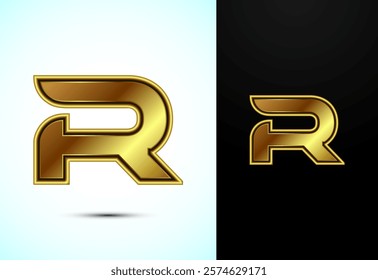 English alphabet R in gold color style. Graphic alphabet symbol for corporate business identity