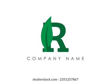 English alphabet R with leaf logo design vector template.