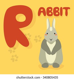 The English alphabet. R letter. R for the Rabbit. Vector Illustration. ABC Animal.