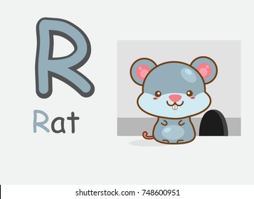 English alphabet r with picture of rat