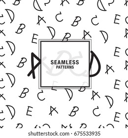 English alphabet Retro memphis pattern- seamless background. Fashion 80-90s. Black and white mosaic texture. It can be used in printing packaging, website backdrop and fabric design.