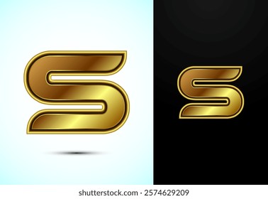 English alphabet S in gold color style. Graphic alphabet symbol for corporate business identity