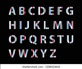 English alphabet set, colorful capital letters, beautiful, with white, red, gray, alternately beautiful On a black background, A B C D E F G H I J K L M N O P Q R S T U V W X Y Z - vector