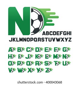 English Alphabet set with Football graphics and movement line, Letters set with Soccer graphics