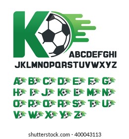 English Alphabet set with Football graphics and movement line, Letters set with Soccer graphics