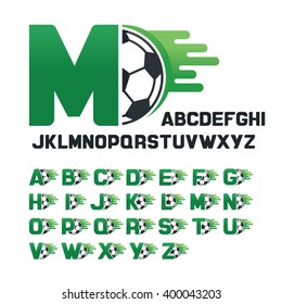 English Alphabet set with Football graphics and movement line, Letters set with Soccer graphics