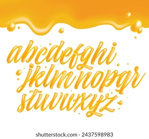 English alphabet set made of caramel, liquid and glossy. Typography vector illustration.